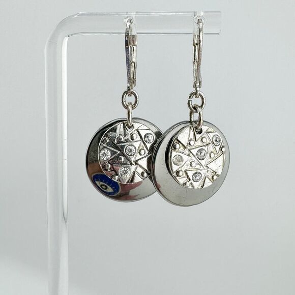 Vintage Silver Tone Geometric Dangle Earrings Boho Chic Modern Spherical - Picture 4 of 9